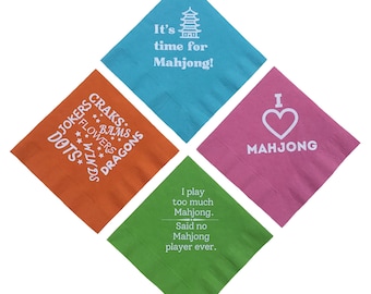 Mahjong Napkins Beverage Cocktail Size 20 Count Paper Multi Colored Pink Green Blue and Orange, Mahjong Gift for Women, Mah Jongg