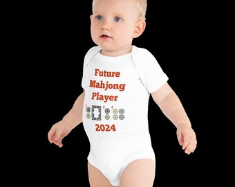 Mahjong Baby Gift, Mah Jongg Baby One Piece Bodysuit Gift 2024  2025 Pregnancy Baby Present Gender Reveal Shower New Grandma, Various Colors