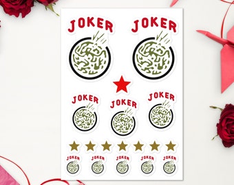 Mahjong Joker Stickers Scrapbooking Party Decoration Favors Mah Jongg Mahjong Gift for Women 18 Stickers on One Sheet, Water Bottle Sticker