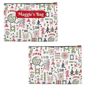 Mahjong Bag CUSTOM Purse Organizer, Zipper Pouch 2 Sizes, Cosmetic Jewelry Clutch Bag, Gift