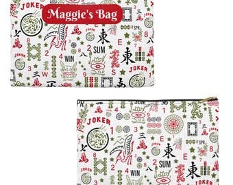 Mahjong Bag CUSTOM Purse Organizer, Zipper Pouch 2 Sizes, Cosmetic Jewelry Clutch Bag, Gift