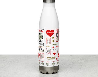 MAHJONG Regalo para Mujer, Botella de Agua Botella Deportiva de Acero Inoxidable 17 oz. Mah Jongg Double Walled Hydration Premio al mejor juego clásico presente