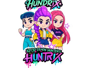 Huntrix Saja Girls Anime PNG | K-Pop Anime Girl Fan Art | Neon Star Girl Clipart | Demon Hunter Sublimation PNG | Digital Download Artwork