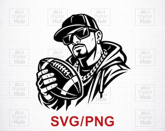 Urban Football Player PNG SVG | Hip Hop Streetwear Graphic Design | Sports T-Shirt Print File | Black and White Vector | Instant Download