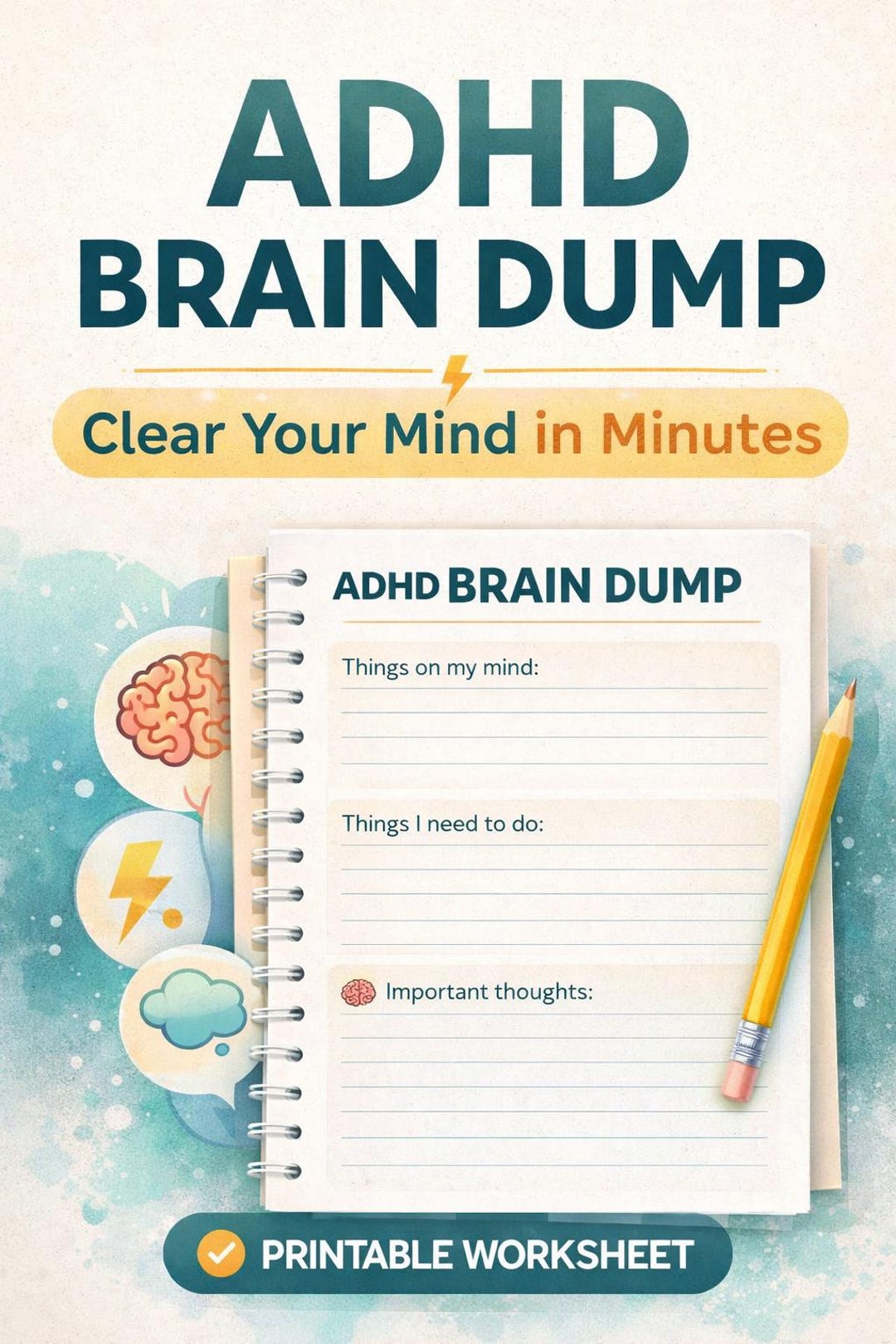 ADHD Brain Dump Printable | Task Dump Planner | Overthinking Worksheet ...