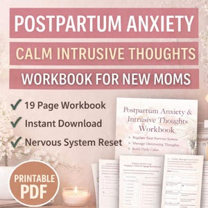 Postpartum Anxiety Workbook, Intrusive Thoughts Journal for New Moms, Nervous System Reset, Postpartum Mental Health