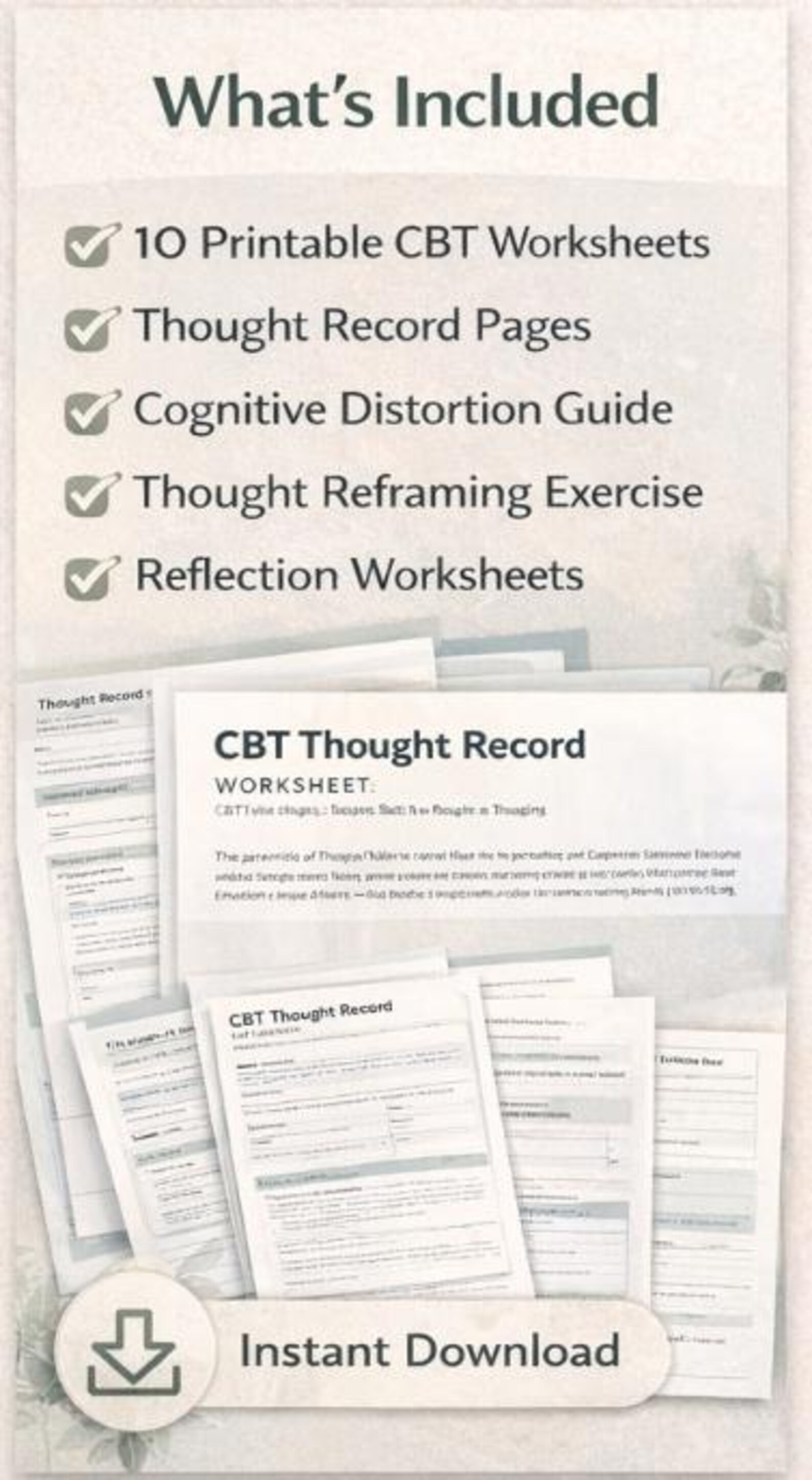 CBT Thought Record Worksheet | Anxiety Therapy Worksheets | Cognitive ...