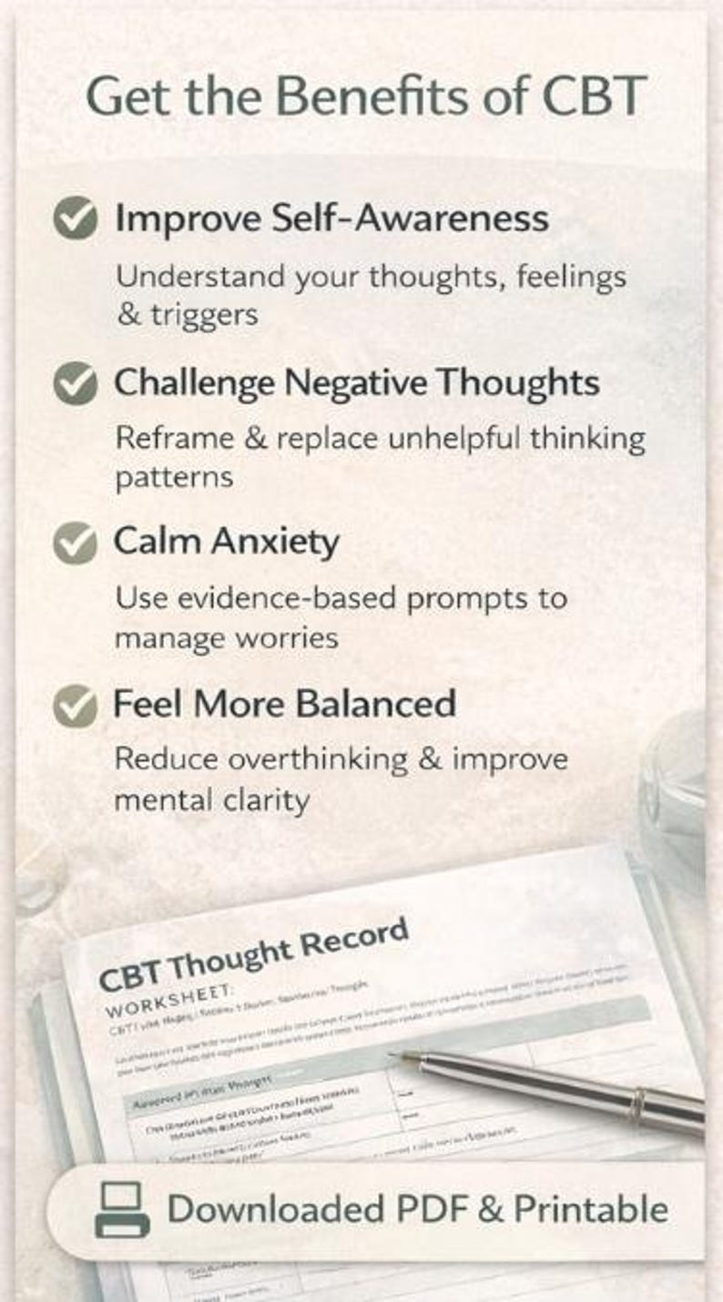 CBT Thought Record Worksheet | Anxiety Therapy Worksheets | Cognitive ...