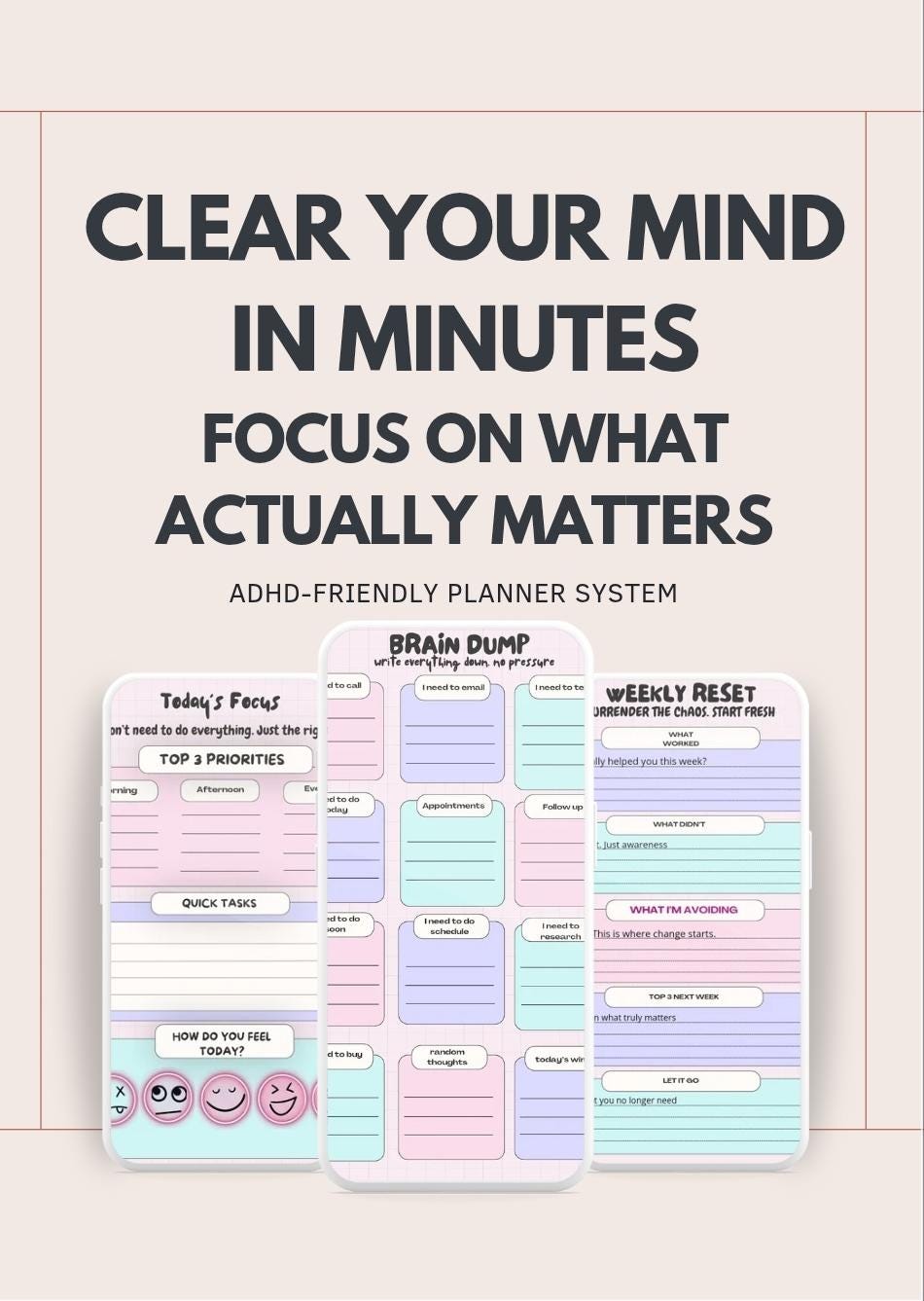ADHD Planner Printable | Brain Dump & Focus Reset System | Daily ...