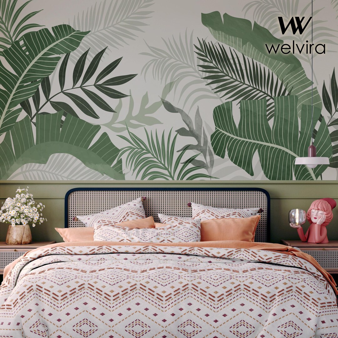 Tropical Botanical Wallpaper Peel and Stick Removable Wall Mural Green ...