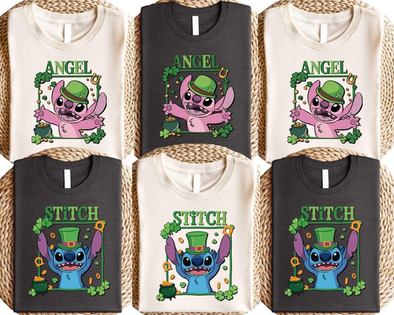 Camiseta retro de Disney Stitch con ángel a cuadros circulares, camiseta de pareja de Stitch con ángel, camiseta de regalo de Disney, camiseta para viaje familiar a Disneyland imagen 1