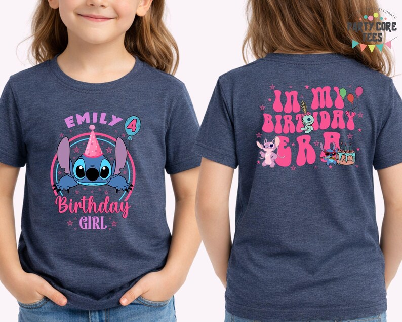 Stitch Birthday Shirt, Disney Family Birthday Tee, In My Birthday Era Tees, Angel and Stitch Birthday Girl Shirt, Stitch Toddler Kids image 2