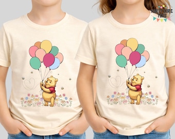 Winnie the Pooh Balloon Shirt, Pooh Bear Tee, Disney Vacation Shirt, Cute Honey Bear Graphic, Magic Kingdom Trip Tee