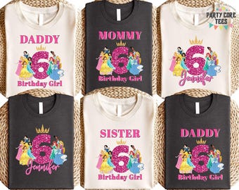 Aangepast Disney prinses verjaardagsshirt, gepersonaliseerd familie Disney prinses T-shirt, Disney shirt, verjaardagscadeau, aangepast familie bijpassende T-shirt