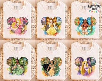 Disney Princess Shirt, Watercolor Princess Ears T-shirt, Disneyland Girls Trip Tee,Princess Theme Party Shirt, Cinderella Shirt