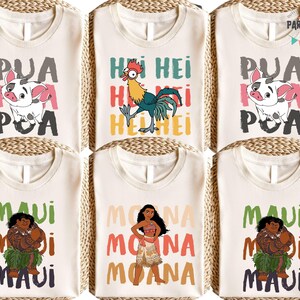Camiseta a juego de Moana de Disney, camiseta Hei Hei Moana Pua Maui, camiseta familiar de Disney, camiseta de Disneyworld, camiseta familiar de Moana, camiseta de vacaciones en Disneyland imagen 1