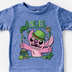 Camiseta retro de Disney Stitch con ángel a cuadros circulares, camiseta de pareja de Stitch con ángel, camiseta de regalo de Disney, camiseta para viaje familiar a Disneyland imagen 2