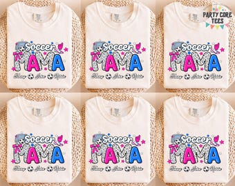 Personalized Soccer Mama Glitter Shirt, Soccer Kids Names Game Day Shirt, Soccer Mom Stripes Coquette Bow Shirt, Mama Soccer Sports Shirt