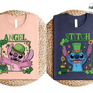 Camiseta retro de Disney Stitch con ángel a cuadros circulares, camiseta de pareja de Stitch con ángel, camiseta de regalo de Disney, camiseta para viaje familiar a Disneyland imagen 3