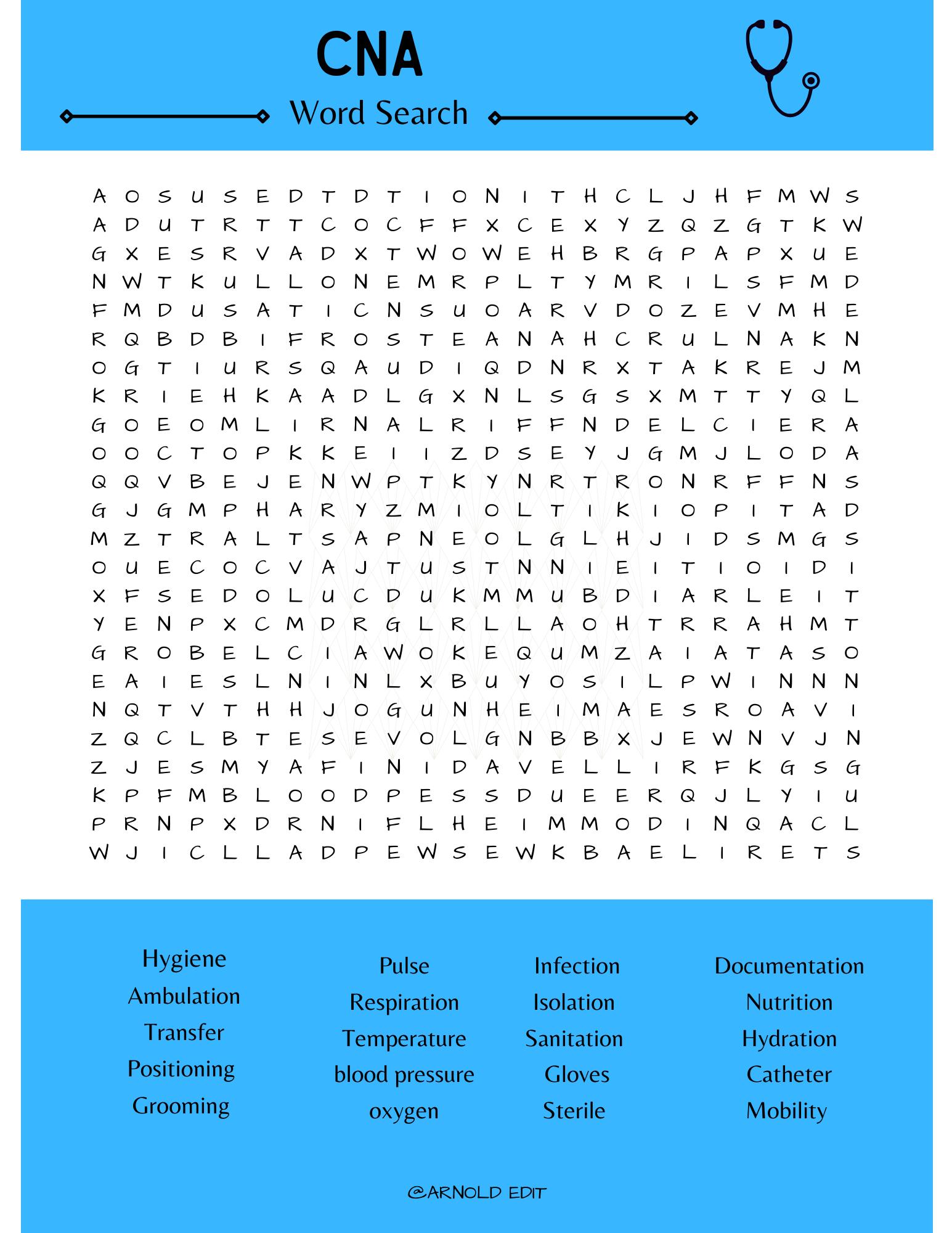 Cna Worksheets.pdf CNA Word Search Puzzle for Students | Certified Nursing Assistant Study ...