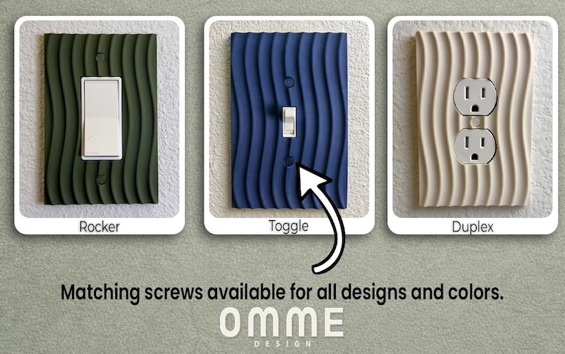 Light Switch Cover, Toggle Switch Plate, Modern Wavy Wall Plate, 3D Printed Toggle Cover, Architectural Minimalist Decor image 2