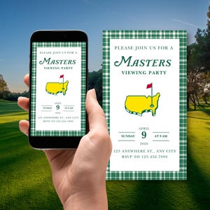 Masters Tournament Viewing Party Einladung, Augusta Golf Watch Party einladen, bearbeitbare Canva Vorlage
