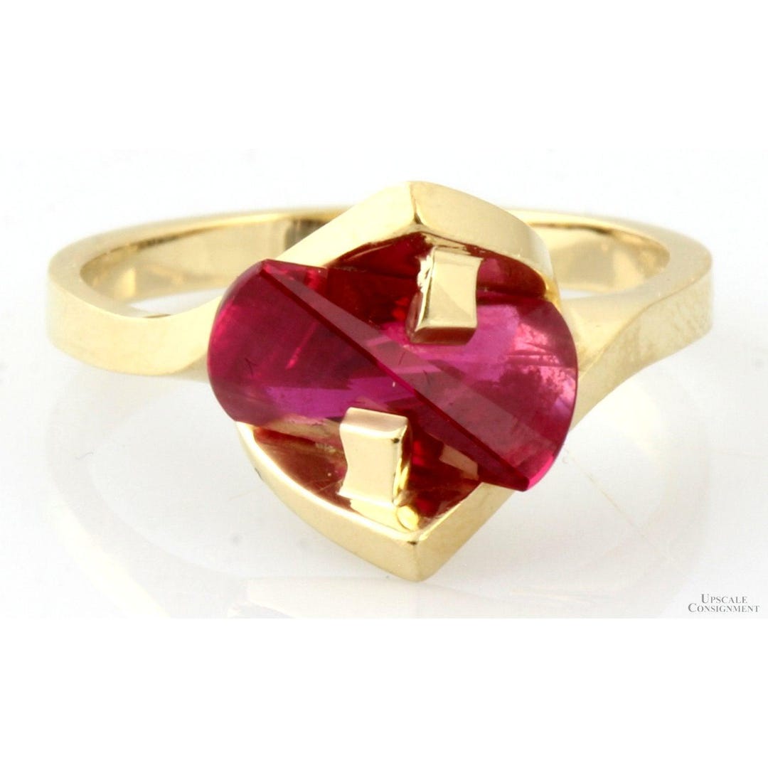 Lighthouse Lens Cut Red Spinel 14K Gold Ring - Size 4 - Unique Mid ...
