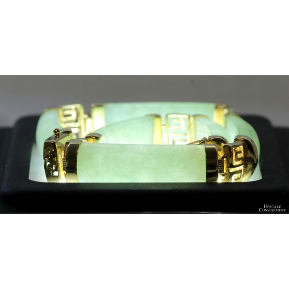 14K Gold & Light Green Jadeite Jade Link Bracelet - Vintage 14.32 Grams, Size 7 View 3