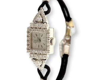 1950s Elgin 14K Gold Diamond Watch - .75ctw - Swiss 17J Wind-Up - Size 7 - 7.25 - Original Box