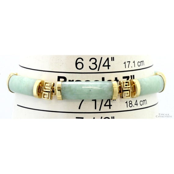 14K Gold & Light Green Jadeite Jade Link Bracelet - Vintage 14.32 Grams, Size 7 View 4