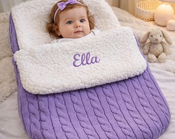 Personalized baby sleep sacks, knitted swaddles for newborns, baby sleep sacks lined with soft fleece, custom baby gifts