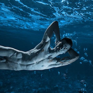 Merman Dreams Gay Art Male Art Nude Digital Download JPG Photo by Michael Taggart Photography blue aqua water sea ocean aquatic underwater image 2