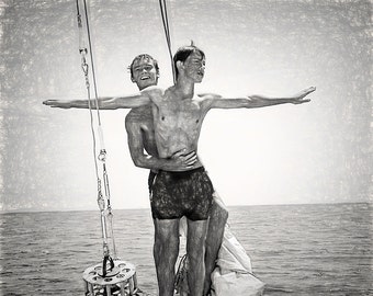 King of the World Boys Gay Art Male Art Print by Michael Taggart Photography black and white shirtless young love boyfriends sailing