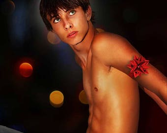 The Gift Gay Art Male Art Digital Download JPG Photo by Michael Taggart Photography shirtless cute handsome red bow