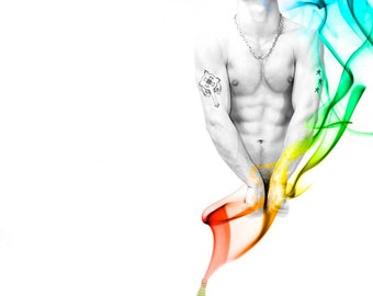 Genie Day Gay Art Male Art Photo Print by Michael Taggart Photography djinn shirtless muscular abs tattoo tattoos rainbow mythical