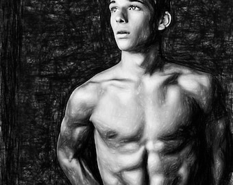 Sean O'Donnell Gay Art Male Art Digital Download JPG by Michael Taggart Fotografie shirtless muscle muscle abs schwarz weiß