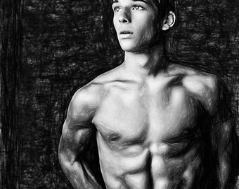 Sean O'Donnell Gay Art Male Art Print by Michael Taggart Photography shirtless muscle muscles muscular abs cute handsome black and white