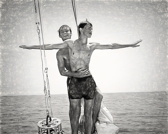 King of the World Boys Gay Art Male Art Digital Download JPG by Michael Taggart Photography black and white young love boyfriends sailing