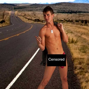 Hitchhiker Gay Art Male Art Nude Digital Download JPG Photo by Michael Taggart Photography red bandanna handkerchief road roadside highway image 1
