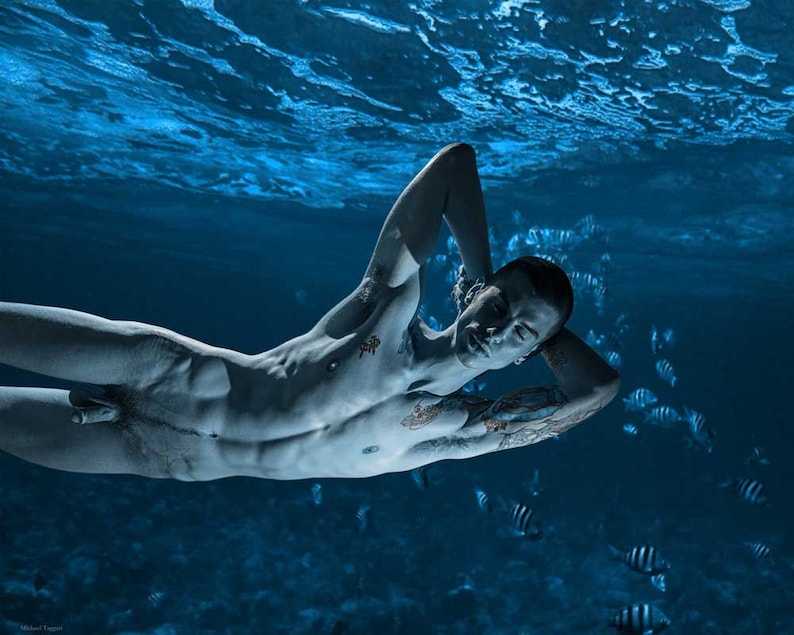 Art Male Art Nude Photo Print by Michael Taggart Photography blue aqua wate...