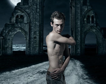 Tryst Gay Art Male Art Photo Print by Michael Taggart Photography shirtless muscular sixpack abs gothic moonlight ruins Michael Phelps