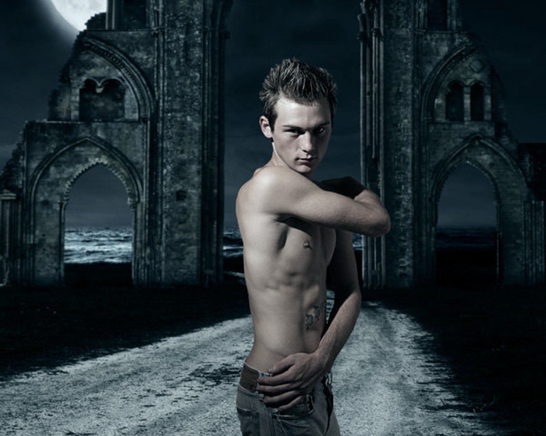 Tryst Gay Art Male Art Photo Print by Michael Taggart Photography shirtless muscular sixpack abs gothic moonlight ruins Michael Phelps image 1