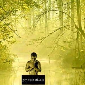 Forest Druid Prayers Gay Art Male Art Nude Photo Print by Michael
