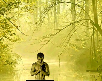 Forest Druid Prayers Gay Art Male Art Nude Photo Print by Michael Taggart Photography monochromatic green river muscle muscles muscular abs