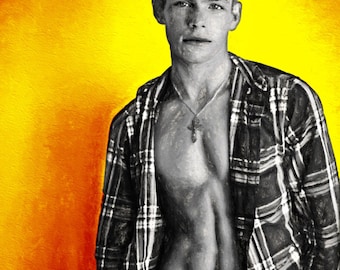 Open Shirt Gay Art Male Art Print by Michael Taggart Photography cute handsome black and white yellow gold orange athletic chest abs