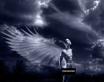 A Wish for Wings Gay Art Male Art Nude Photo Print by Michael Taggart Photography angel blue heaven fly monochrome