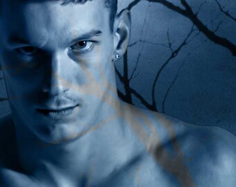 Legend of the Phantom Swordsman Version 3 Gay Art Male Art Photo Print by Michael Taggart Photography shirtless monochromatic blue warrior