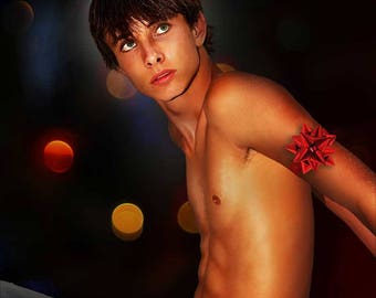 The Gift Gay Art Male Art Photo Print by Michael Taggart Photography shirtless cute handsome red bow