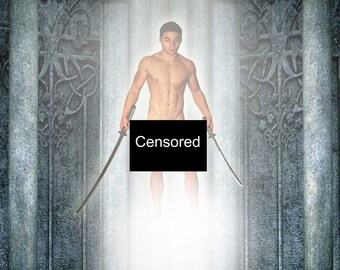 Fan Fiction Gay Art Male Art Nude Photo Print by Michael Taggart Photography monochromatic black white muscular swords temple warrior hero