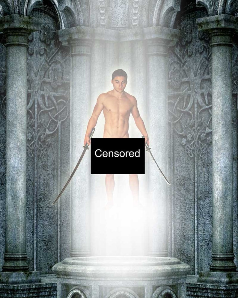 Fan Fiction Gay Art Male Art Nude Photo Print by Michael Taggart Photography monochromatic black white muscular swords temple warrior hero image 1
